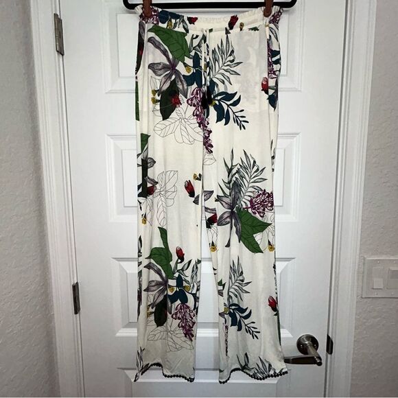 Soma Floral Print Pull On Elastic Waistband Drawstring Loungewear Pants - Picture 1 of 7